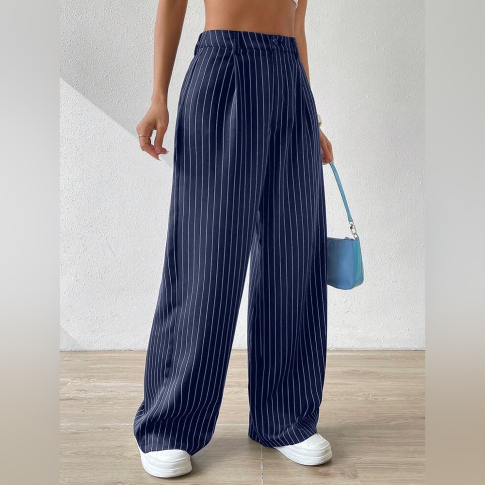 Striped print wide leg trousers